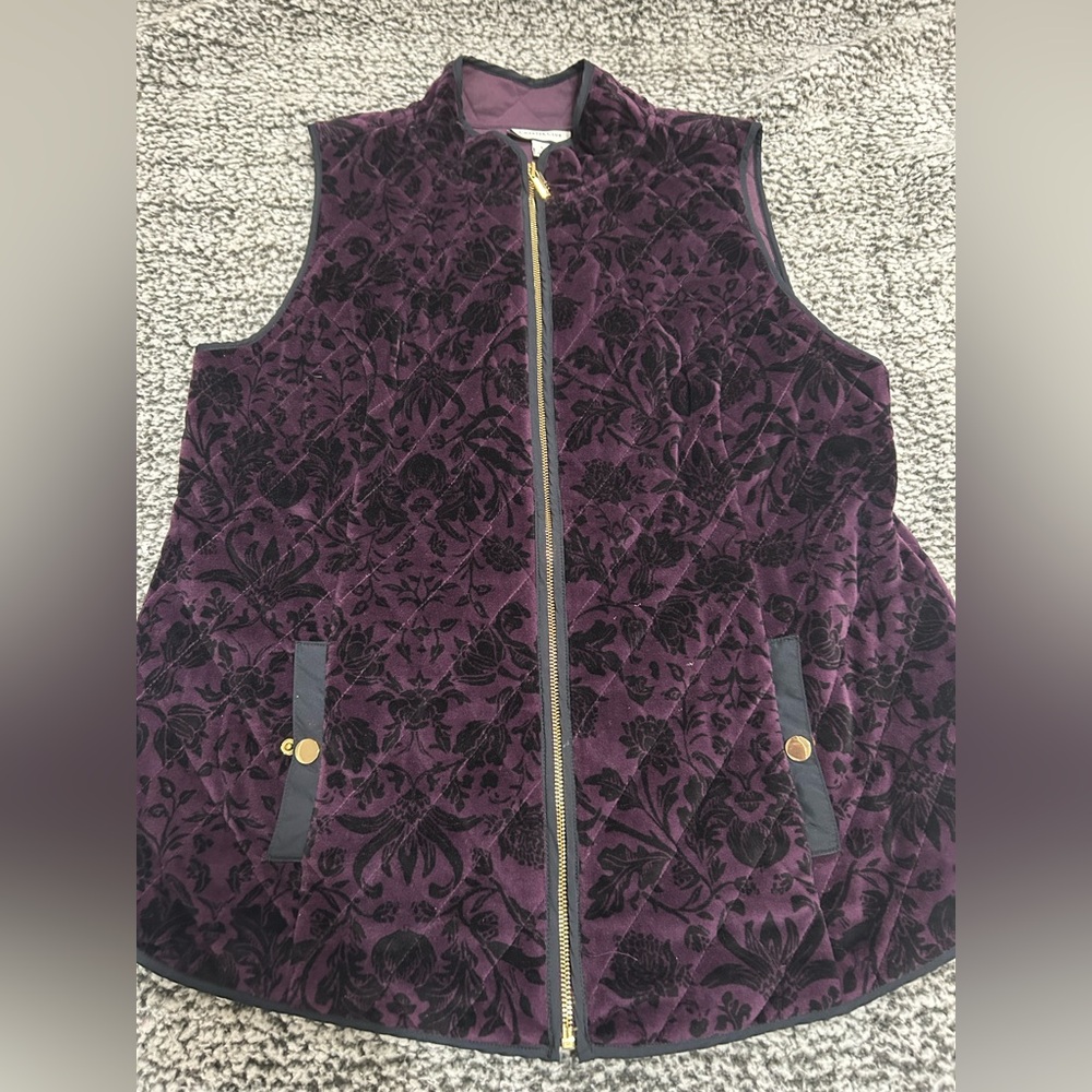 Charter Club Purple and Black Floral Velvet Women’s Vest